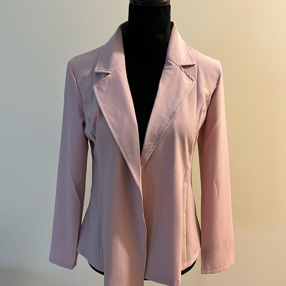 Tailored Light Pink Open-Front Blazer Jacket for Women